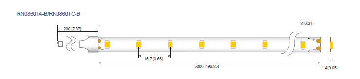 LED стрічка RISHANG 60-2835-12V-IP20 5,5W 530Lm 3000K 5м (RN0860TA-B-WW)