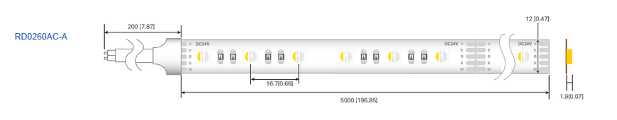 LED стрічка RISHANG 60-5050-24V-IP20 12.9/4.7W RGB + 3000K 5м (RD0260AC-A)