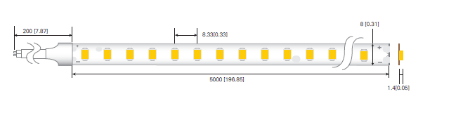 LED стрічка RISHANG 120-2835-12V-IP33 9,6W 710Lm 2400K 5м (RD08C0TA-B-LW)