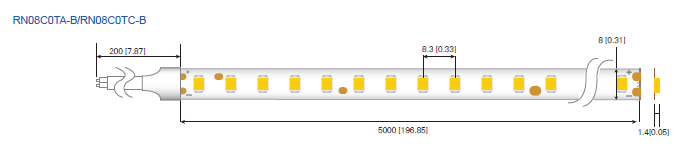 LED стрічка RISHANG 120-2835-24V-IP20 8,6W 818Lm 3000K 50м (RN08C0TC-B-WW_50)