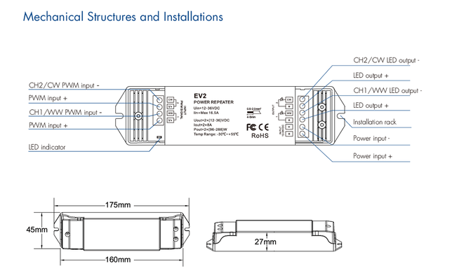 LED-повторювач DEYA 12-36VDC, 8A*2CH (EV2)