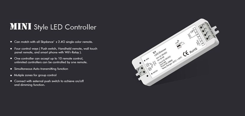LED-контролер DEYA 5-36VDC, 8A*1CH, PUSH-DIM (V1)