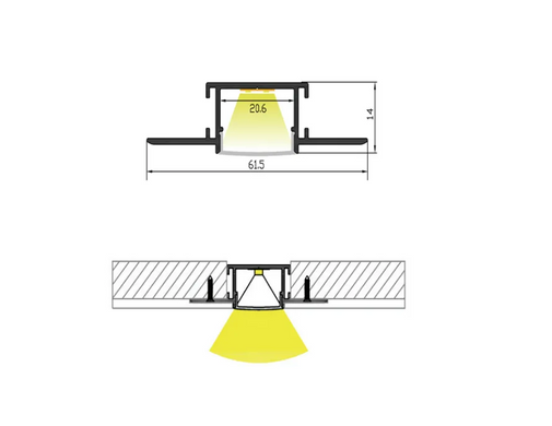 LED-профіль ALUMLED врізний LP6214_2 з розсіювачем, 2 метри