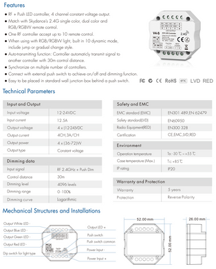 LED-контроллер DEYA 12-24VDC, 3A*4CH (V4-S)