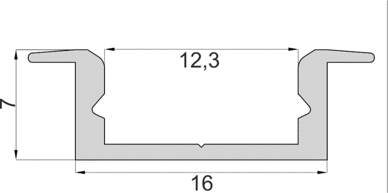 LED-профиль врезной анодированный эконом, 2 метра (ЛПВ7е_1)