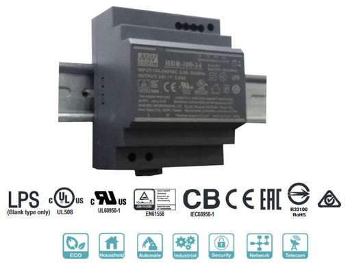 Блок питания Mean Well на DIN-рейку 100.8W DC24V (HDR-100-24N)