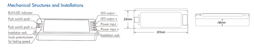 LED-диммер DEYA 12-48VDC, 96-384W, 8A*1CH, Push Dim+RF (V1-F)