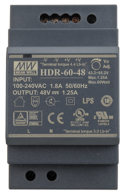 Блок живлення Mean Well на DIN-рейку 60W DC48V (HDR-60-48)