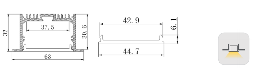 LED-профиль врезной LE6332 (2,5 метра)